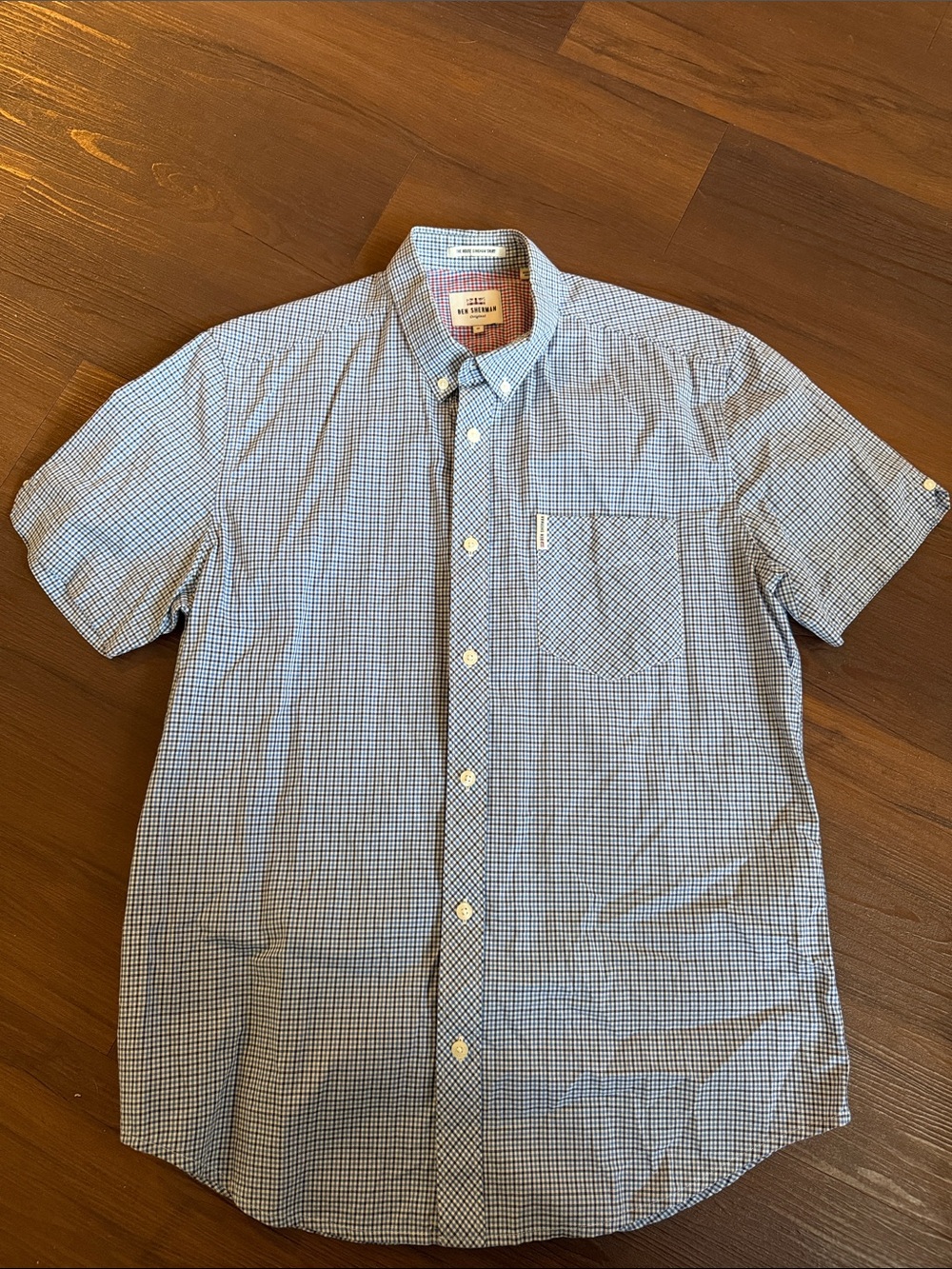 Ben Sherman Short Sleeve Micro-Check Button-Down Shirt - Blue & White